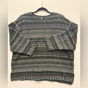 VTG Loom Wear Women's Large Green/Black Wool Fleece Pullover Sweater USA MADE